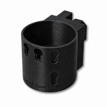 Drink Saver™ in black. Patented fence mounted cup holder.