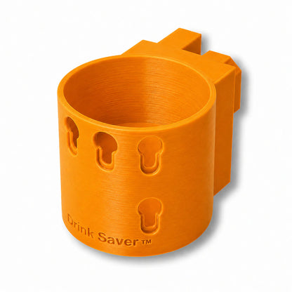 Drink Saver™ in orange. Patented fence mounted cup holder.