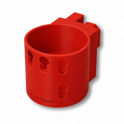 Drink Saver™ in red. Patented fence mounted cup holder.