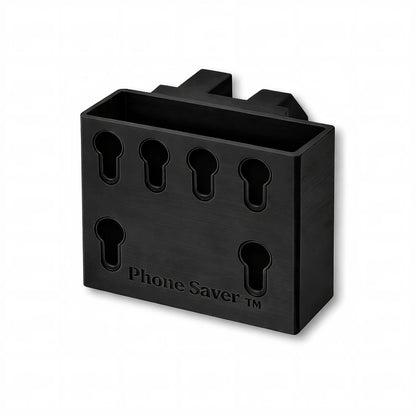 Phone Saver™ in black. Patented fence mounted phone caddy.
