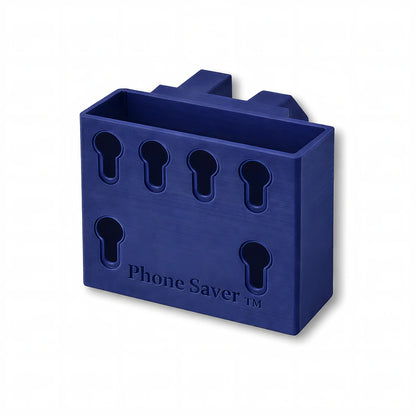 Phone Saver™ in dark blue. Patented fence mounted phone caddy.