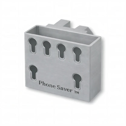 Phone Saver™ in gray. Patented fence mounted phone caddy.