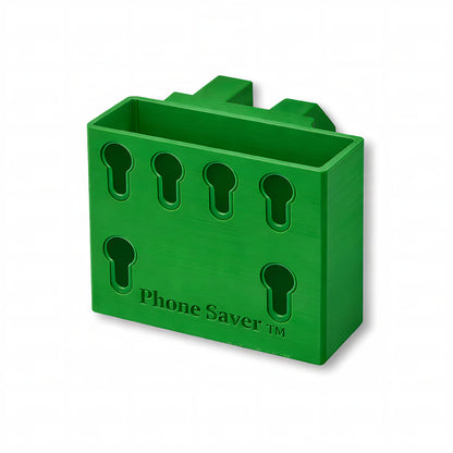 Phone Saver™ in green. Patented fence mounted phone caddy.