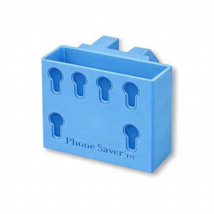 Phone Saver™ in light blue. Patented fence mounted phone caddy.