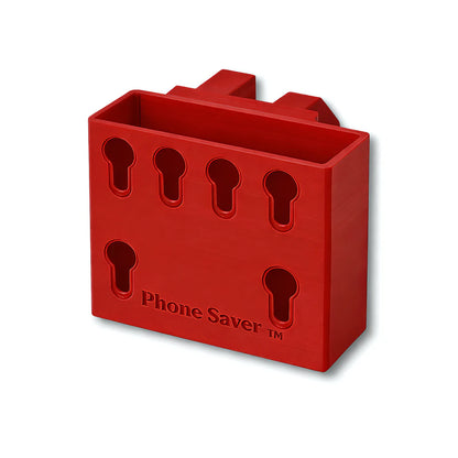 Phone Saver™ in red. Patented fence mounted phone caddy.