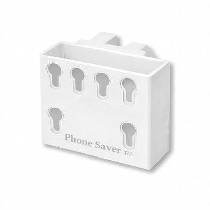 Phone Saver™ in white. Patented fence mounted phone caddy.
