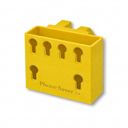 Phone Saver™ in yellow. Patented fence mounted phone caddy.